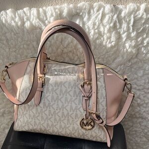 Michael Kors Pink and Beige Signature Satchel